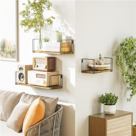 Rustic Floating Shelves, Hanging Shelves Wall Mount Set of 3,17Inch Wood Shelves - Picture 6 of 6